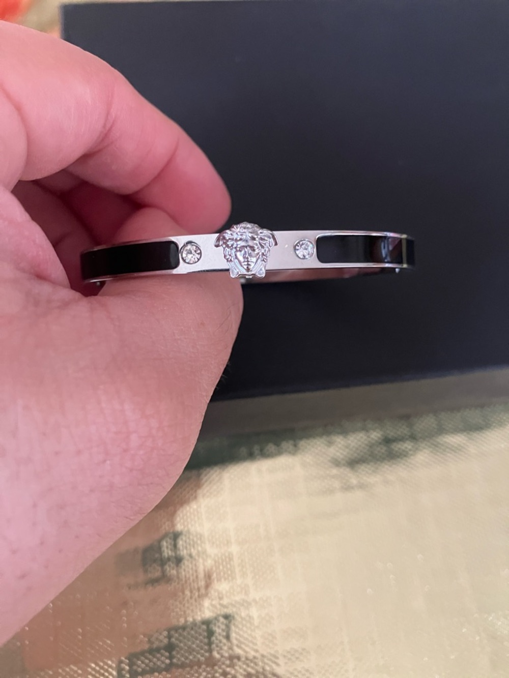 Black and Silver Medusa Crystal Bangle Bracelet - Picture 5 of 8